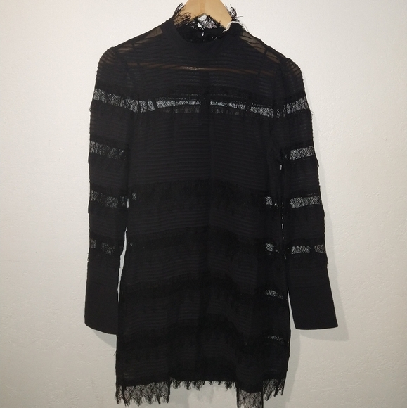 NWT FRAME Nora Black Lace Mini Dress - Picture 4 of 13